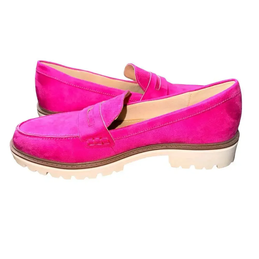 Journee Collection Kenly Pink Faux Suede Lug Sole Loafers size 9.5
